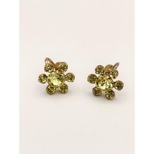 Vtg Yellow Rhinestone Flower Earrings – Screw-Back Daisy Earrings Grannycore